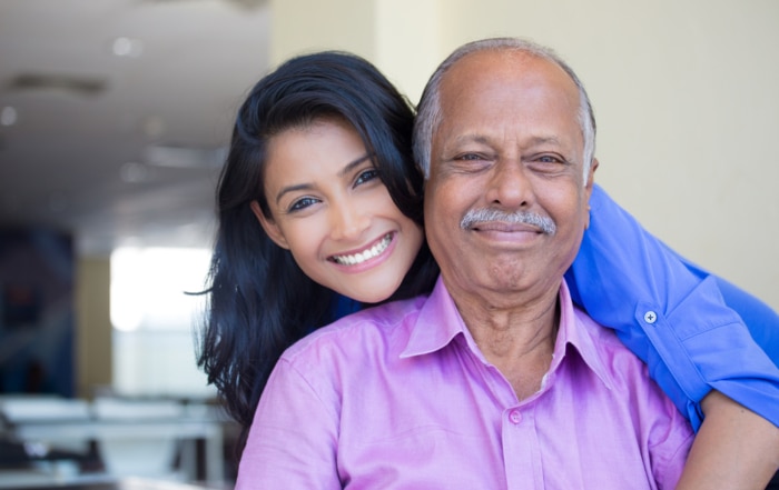 Retiree father and adult daughter